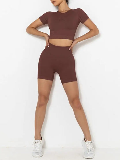 Women's Seamless Two-Piece Set – High Waist Shorts, 10 Colors
