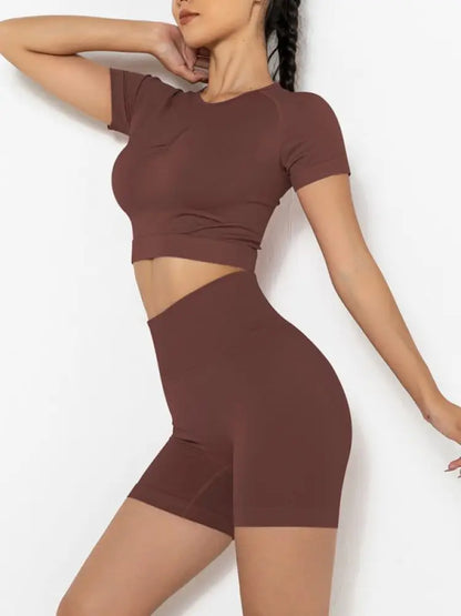 Women's Seamless Two-Piece Set – High Waist Shorts, 10 Colors