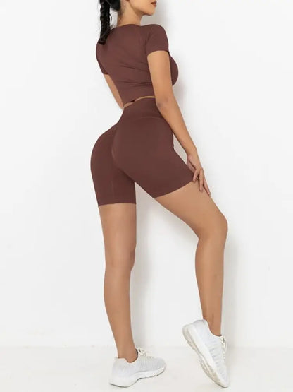 Women's Seamless Two-Piece Set – High Waist Shorts, 10 Colors