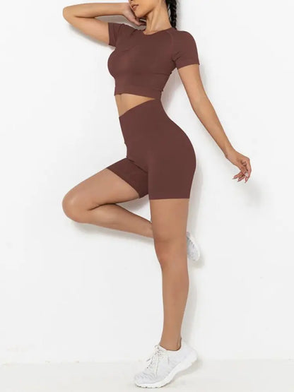 Women's Seamless Two-Piece Set – High Waist Shorts, 10 Colors