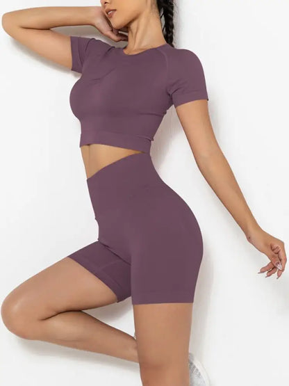 Women's Seamless Two-Piece Set – High Waist Shorts, 10 Colors