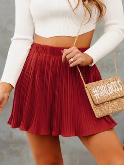 Women's Pleated Mini Skirt – High Waist, 3 Colors, S–XL