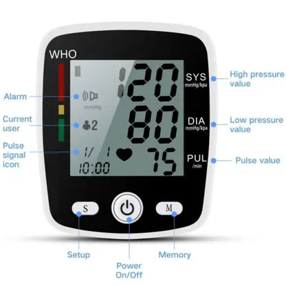 Wrist Blood Pressure Monitor Cuff with LCD Display