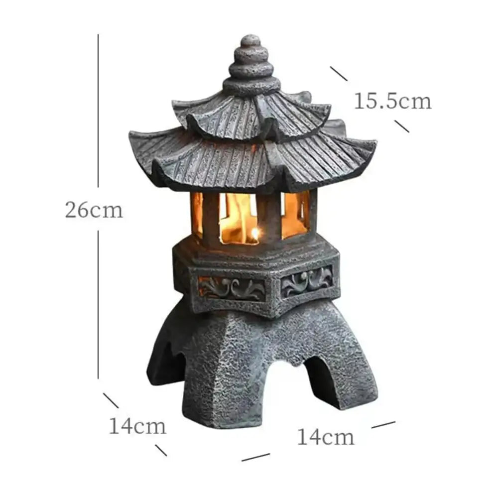 Zen Solar Stone Pagoda Garden Statue Waterproof Outdoor Oriental Lantern Decor