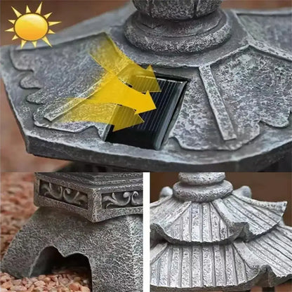 Zen Solar Stone Pagoda Garden Statue Waterproof Outdoor Oriental Lantern Decor