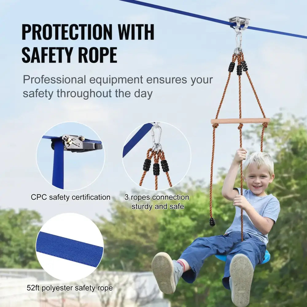 Zipline Kit for Kids & Adults – Backyard Outdoor Zip Line Set with Seat & Handlebar