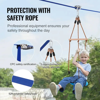 Zipline Kit for Kids & Adults – Backyard Outdoor Zip Line Set with Seat & Handlebar