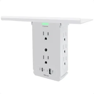 8-Outlet Surge Protector Wall Extender with Dual USB-A & USB-C Ports and Built-in Shelf