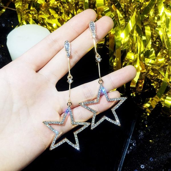 Rhinestone Five-Pointed Star Earrings - Image 4