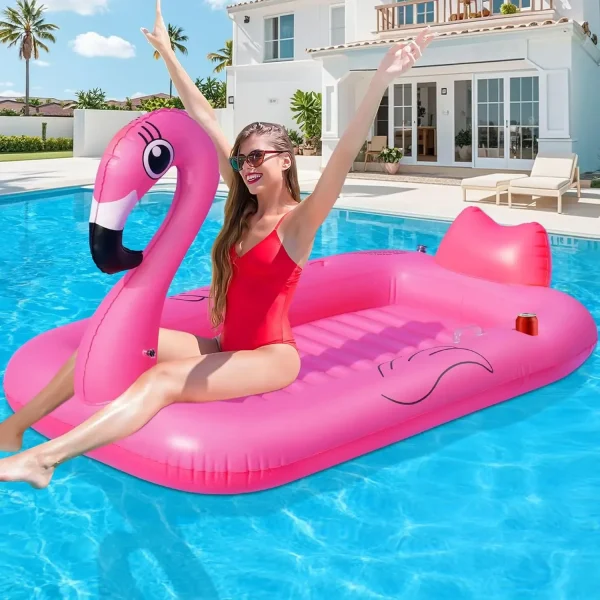 Big Flamingo Inflatable Tanning Pool Float for Adults with Cup & Phone Holders