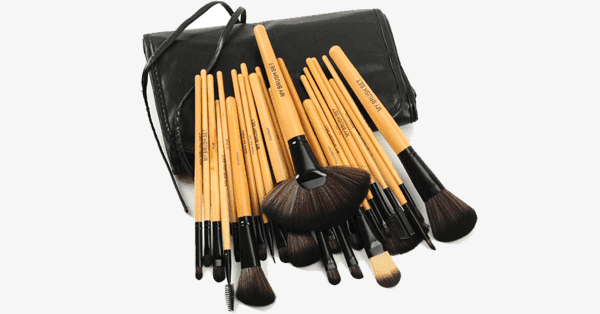 24 Piece Premium Wood Makeup Brush Set with Free Case