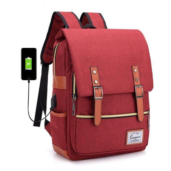 Vintage Laptop Backpack College School Bag with USB Port - Image 10