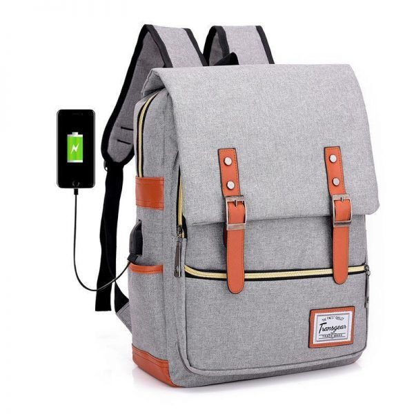 Vintage Laptop Backpack College School Bag with USB Port - Image 12