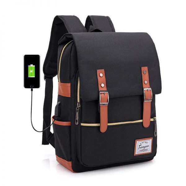 Vintage Laptop Backpack College School Bag with USB Port - Image 11