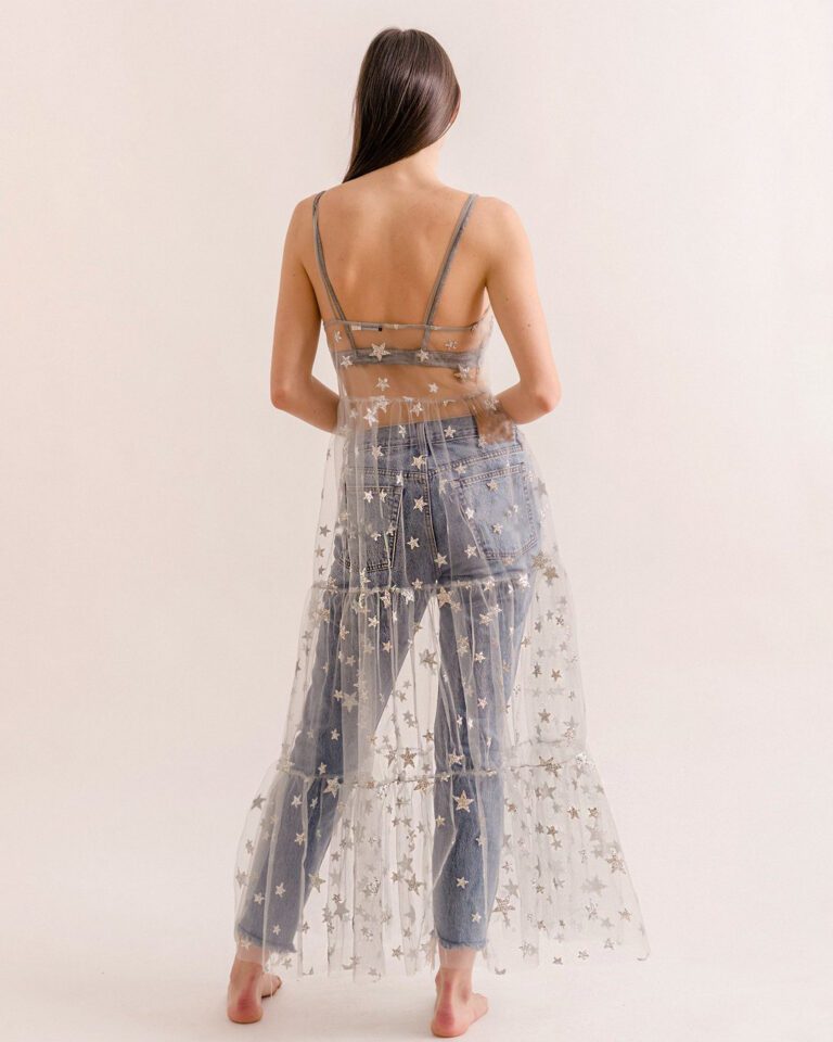 Spaghetti Straps Tulle See Through Long Dress - Image 8