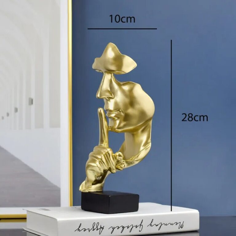 Thinker Statue Sculpture Silence Is Gold Figurines Resin Retro - Image 9