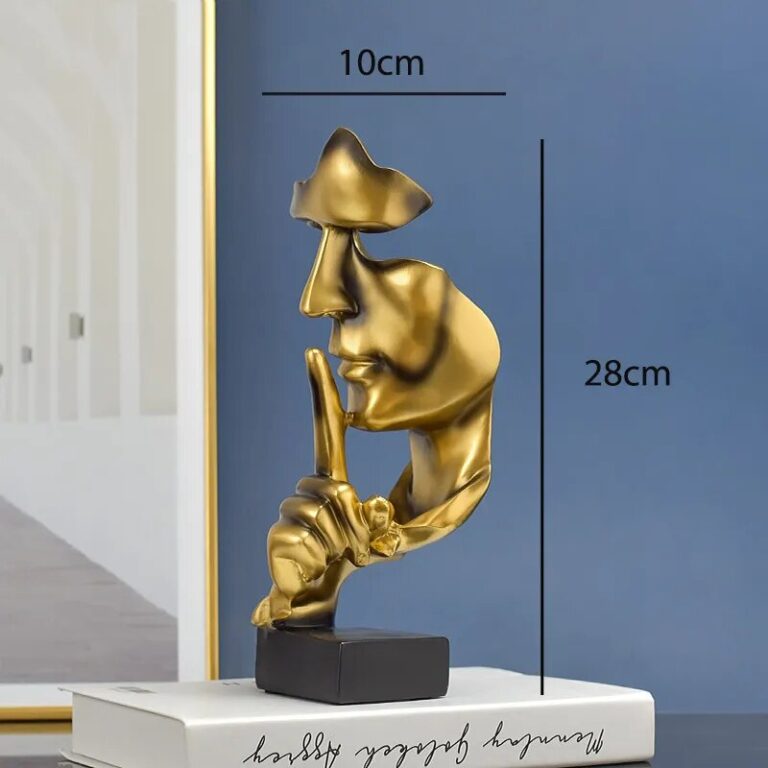 Thinker Statue Sculpture Silence Is Gold Figurines Resin Retro - Image 6