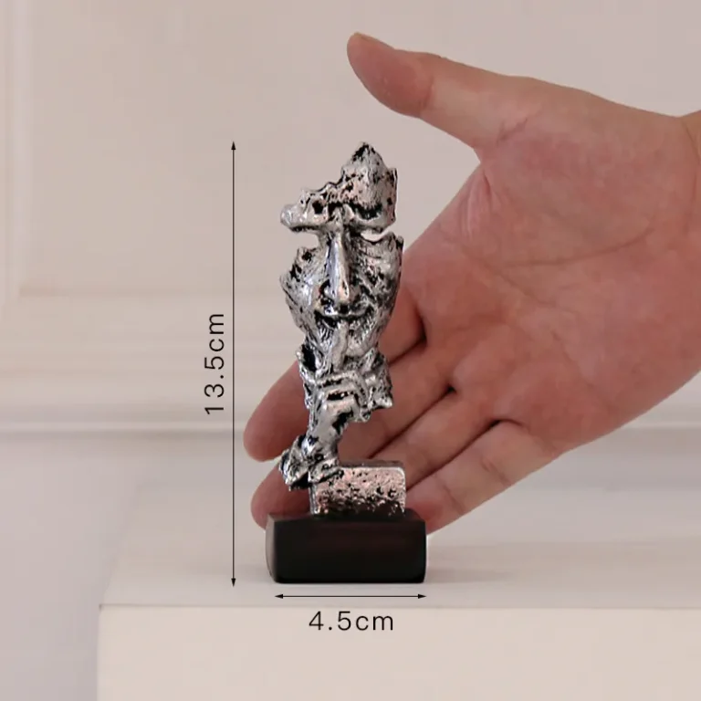 Thinker Statue Sculpture Silence Is Gold Figurines Resin Retro - Image 12