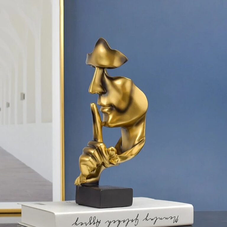 Thinker Statue Sculpture Silence Is Gold Figurines Resin Retro - Image 4