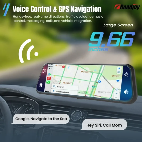 CarPlay 4K 9.66" Touch Screen Dash Cam – Wireless Apple CarPlay & Android Auto, Dual Lens DVR with GPS - Image 6