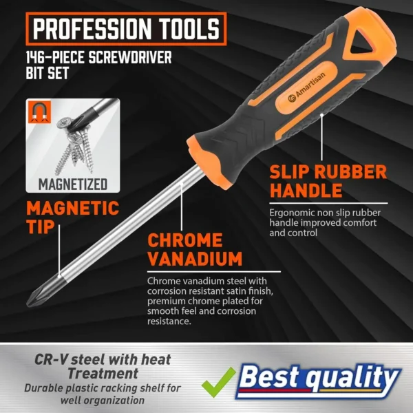 146-Piece Professional Magnetic Screwdriver & DIY Tool Set | Premium Cr-V Steel for Home & Garage - Image 2