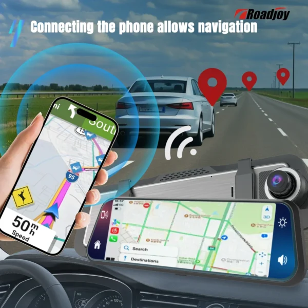 CarPlay 4K 9.66" Touch Screen Dash Cam – Wireless Apple CarPlay & Android Auto, Dual Lens DVR with GPS - Image 4