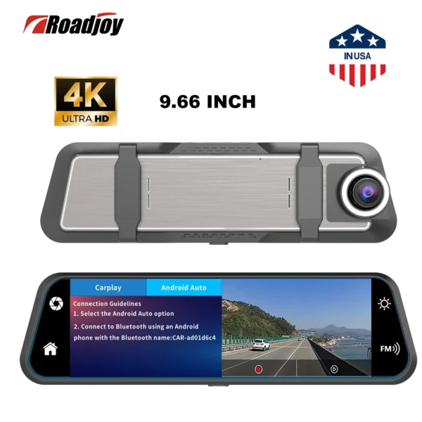 CarPlay 4K 9.66" Touch Screen Dash Cam – Wireless Apple CarPlay & Android Auto, Dual Lens DVR with GPS - Image 2