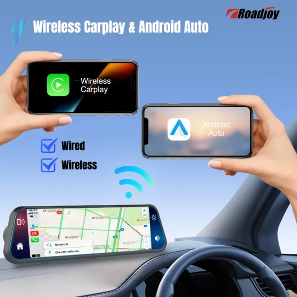 CarPlay 4K 9.66" Touch Screen Dash Cam – Wireless Apple CarPlay & Android Auto, Dual Lens DVR with GPS - Image 3