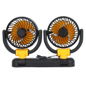 DC 12V Dual Head Car Fan, Portable Adjustable 2-Speed 360° Rotating Automotive Cooling Fan