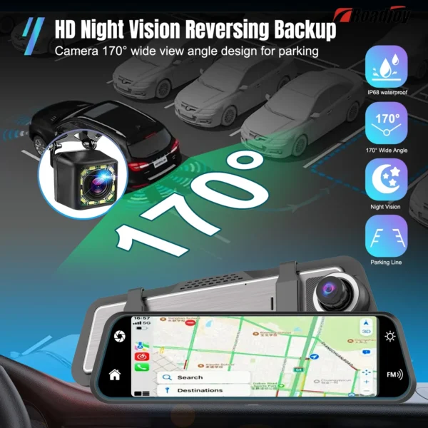 CarPlay 4K 9.66" Touch Screen Dash Cam – Wireless Apple CarPlay & Android Auto, Dual Lens DVR with GPS - Image 7