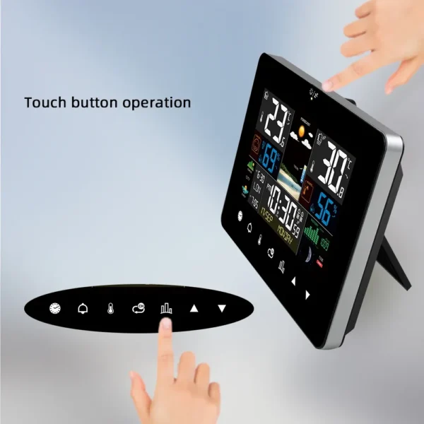 Multifunctional Weather Station Alarm Clock – Touch Screen Thermometer, Hygrometer, Wireless Sensor, Sunrise & Sunset Display - Image 5