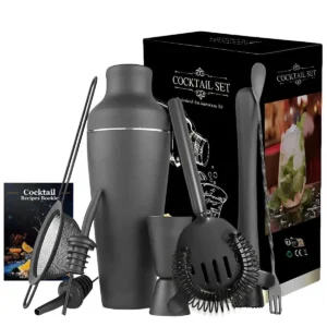 8-Piece Matte Black Cocktail Shaker Set – Martini Drink Mixer Bartender Kit with Barware Tools for Home Bar