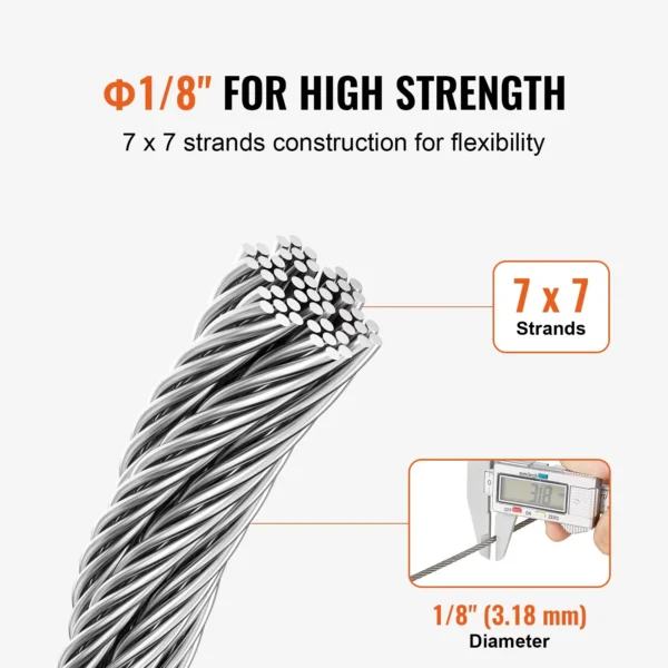 30M Heavy-Duty Steel Wire Rope Kit – 1600 lbs Garden Cable for Balcony Railing, Farm Fence, Tent & Stair Handrail - Image 9