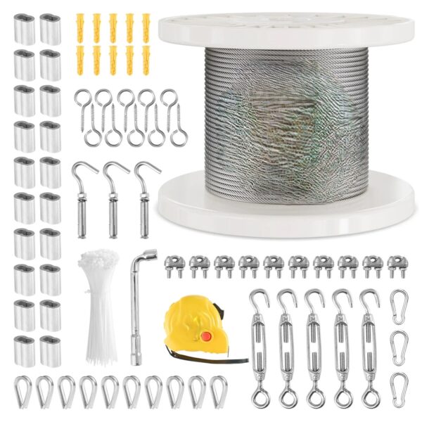 30M Heavy-Duty Steel Wire Rope Kit – 1600 lbs Garden Cable for Balcony Railing, Farm Fence, Tent & Stair Handrail
