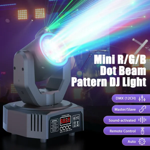 30W RGB Moving Head Light | DMX, Sound Activated Beam Pattern Projector for DJ, Disco & Parties,US Plug - Image 5